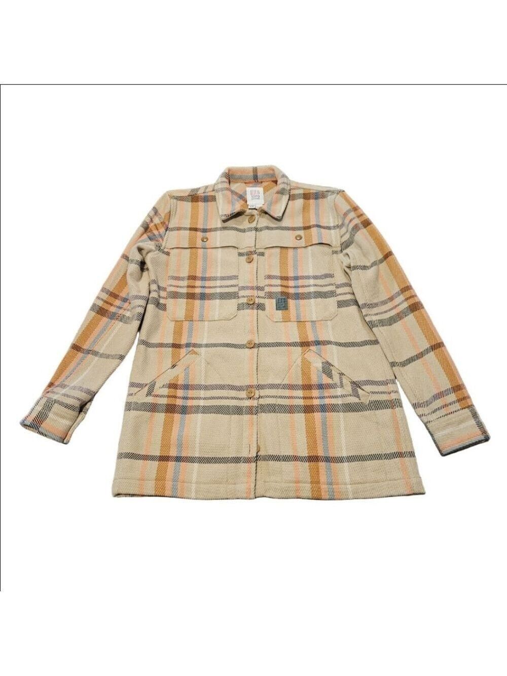 Women's Topo Designs Plaid Mountain Shirt Utility Jacket XS Beige Orange